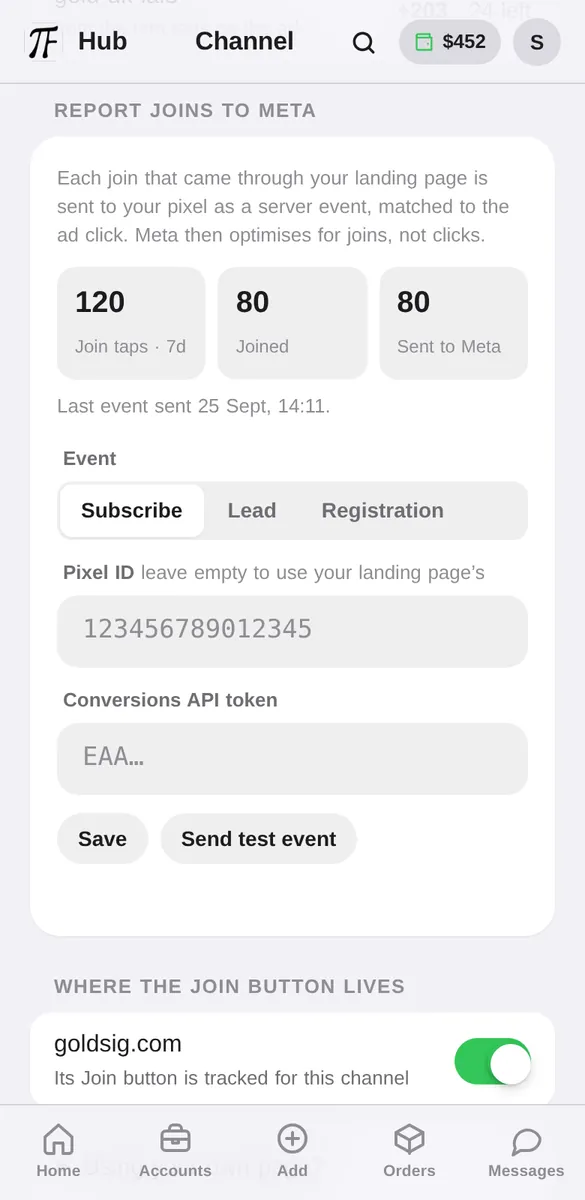 Joins sent to Meta, in the Hub